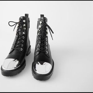 NWT Zara leather combat boots with pearls sz 36